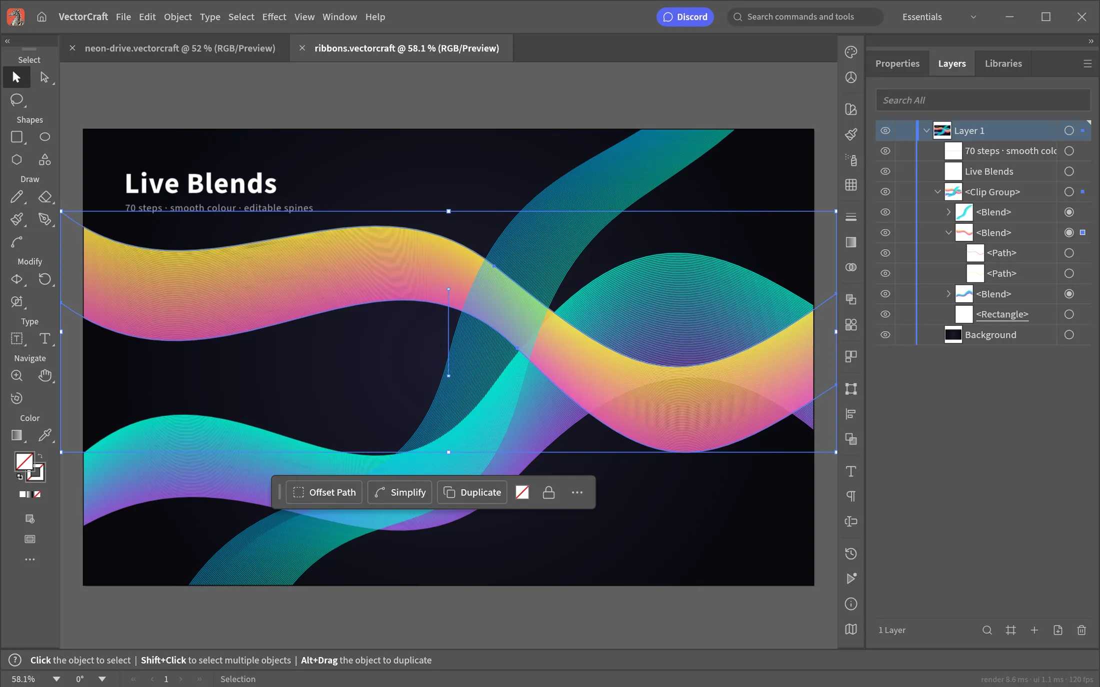 Editable ribbons and shapes in VectorCraft